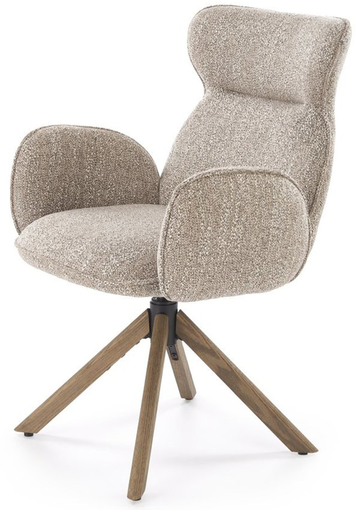 SELSEY Krzesło tapicerowane Flowene z funkcją obracania ciemnobeżowe/ orzech