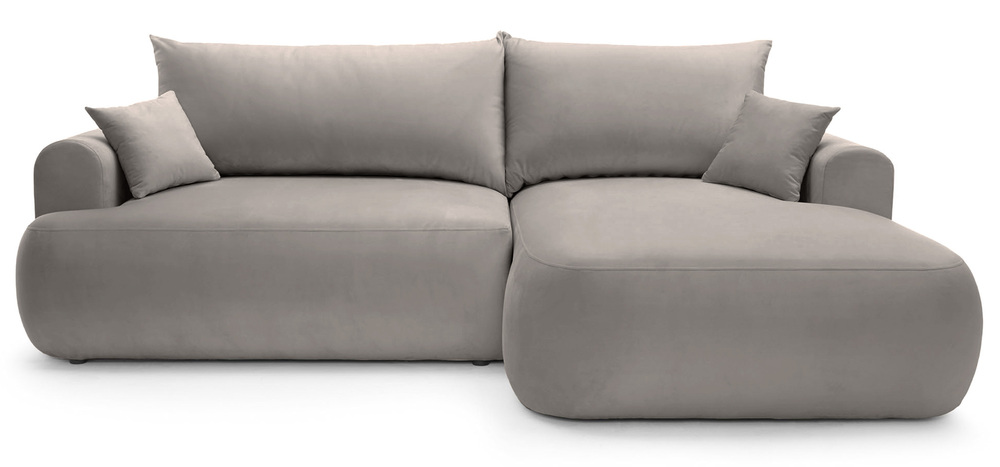 SELSEY Narożnik z funkcją spania Ovo L-kształtny prawostronny z pojemnikiem jasnoszary welur łatwoczyszczący