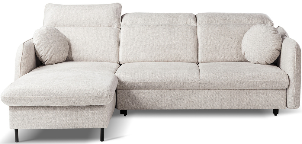 SELSEY Narożnik z funkcją spania Belvo L-kształtny lewostronny z regulowanymi zagłówkami i pojemnikiem jasnobeżowy szenil hydrofobowy łatwoczyszczący