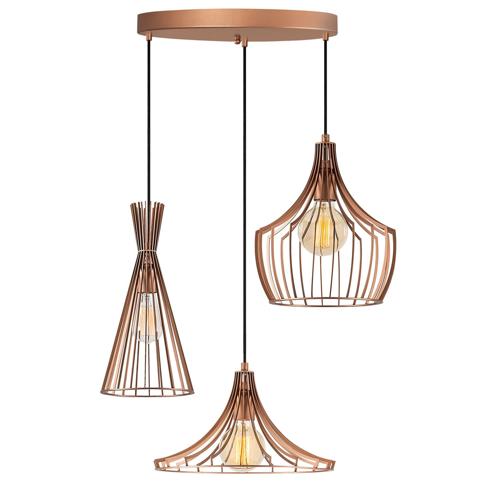 SELSEY Lampa wisząca Tojil x3 na okrągłej podsufitce asymetryczna miedziana