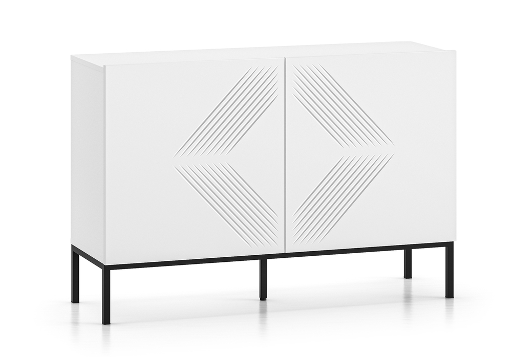 SELSEY Komoda dwudrzwiowa Nebbato 114 cm biała z czarnym stelażem