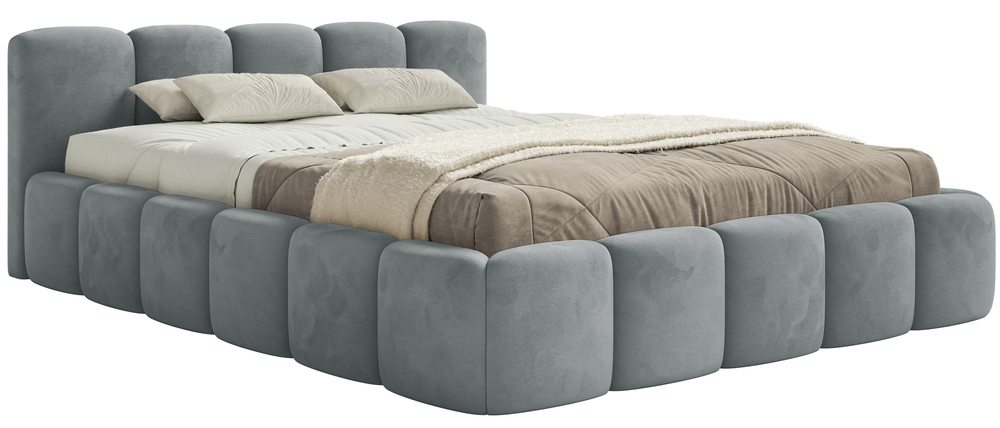 SELSEY Łóżko tapicerowane 200x200 cm Cloudy Low szare welur hydrofobowy łatwoczyszczący stelaż drewniany