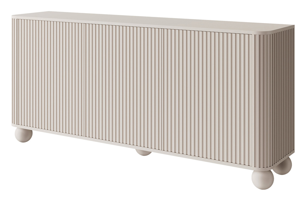 SELSEY Komoda Arvello z ryflami trzydrzwiowa 163 cm na nogach kulach beż piaskowy