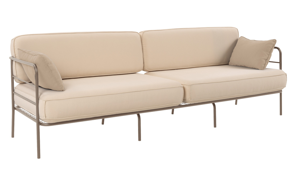 SELSEY Sofa ogrodowa trzyosobowa Preggel w tkaninie hydrofobowej beżowa/ beżowy stelaż