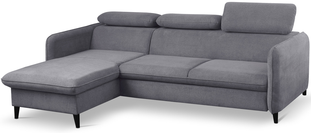 SELSEY Narożnik z funkcją spania Drene L-kształtny lewostronny z regulowanymi zagłówkami i pojemnikiem ciemnoszary szenil hydrofobowy