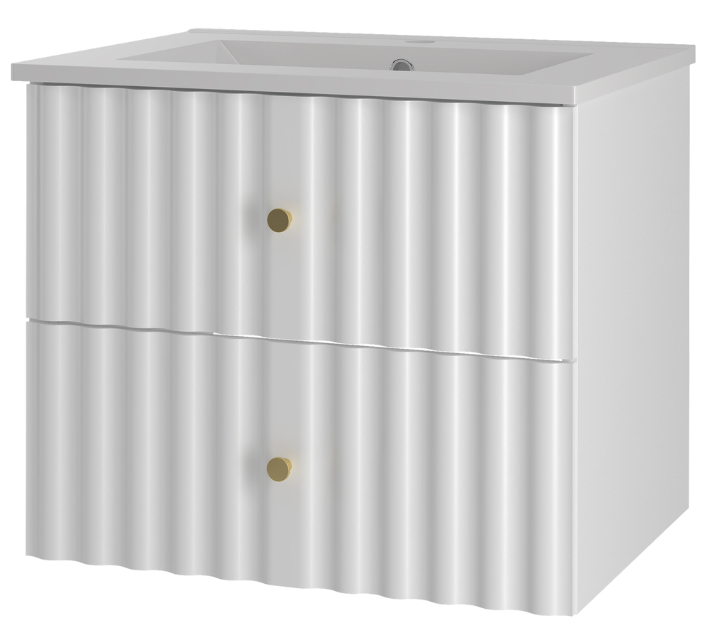 SELSEY Szafka łazienkowa z umywalką Aqua 60 cm ryflowane fronty biały mat