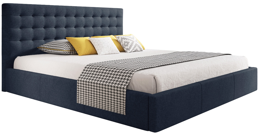SELSEY Łóżko tapicerowane 160x200 cm Veramo z pojemnikiem granatowe plecionka