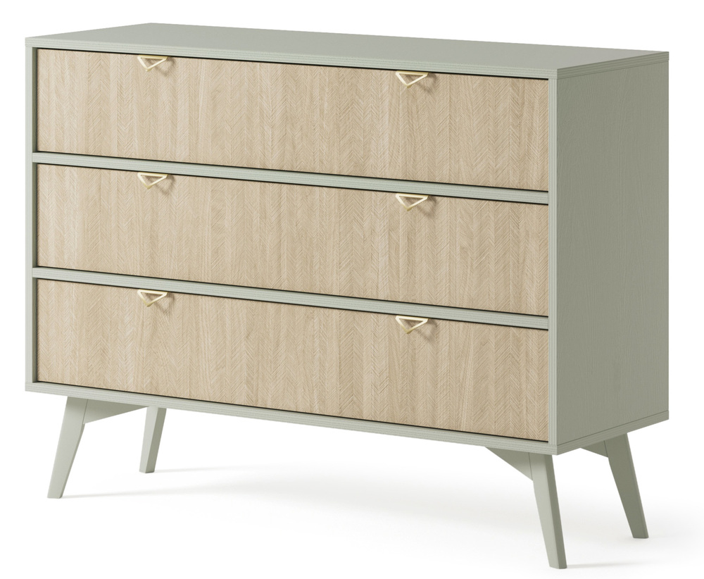 SELSEY Komoda Favoria z szufladami 106 cm eukaliptus/jodełka scandi ze złotymi uchwytami