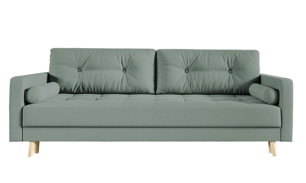 SELSEY Kanapa rozkładana trzyosobowa Lafia szałwiowa z pojemnikiem welur hydrofobowy