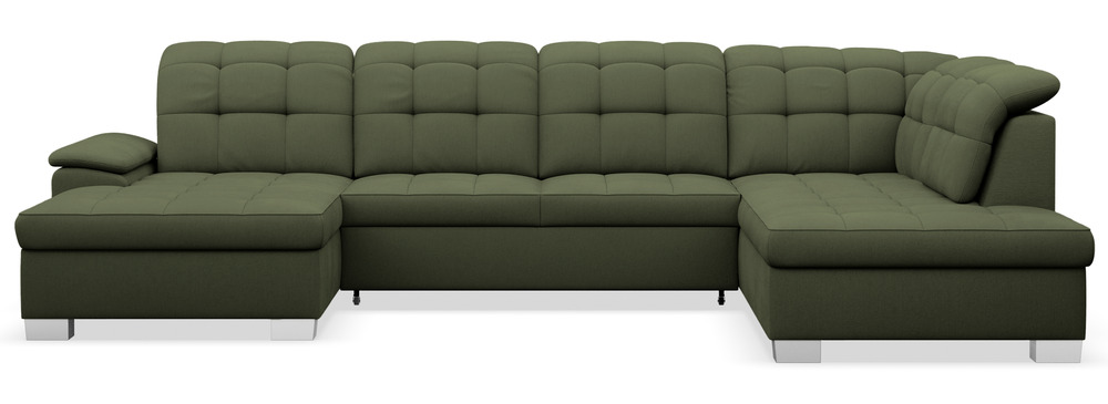 SELSEY Narożnik z funkcją spania Jamaal U-kształtny lewostronny z pojemnikiem khaki plecionka