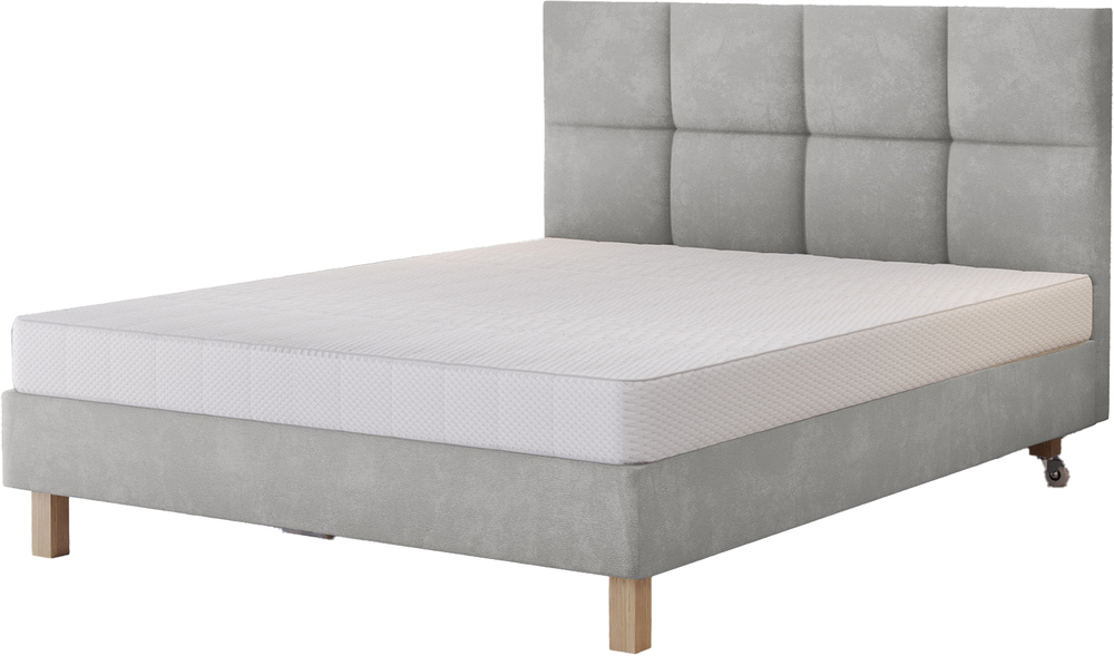 SELSEY Łóżko tapicerowane 140x200 cm Donbay z wezglowiem panelowym i materacem kieszeniowym jasnoszare welur hydrofobowy
