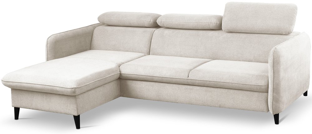 SELSEY Narożnik z funkcją spania Drene L-kształtny lewostronny z regulowanymi zagłówkami i pojemnikiem jasnobeżowy szenil hydrofobowy