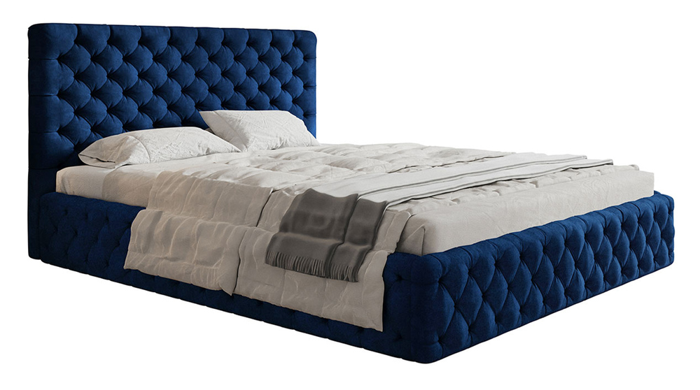 SELSEY Łóżko tapicerowane 180x200 cm Bellaris z pojemnikiem i pikowaniem granatowe