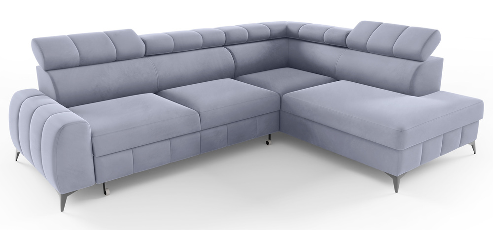 SELSEY Narożnik z funkcją spania London L-kształtny prawostronny z pojemnikiem jasnoszary welur