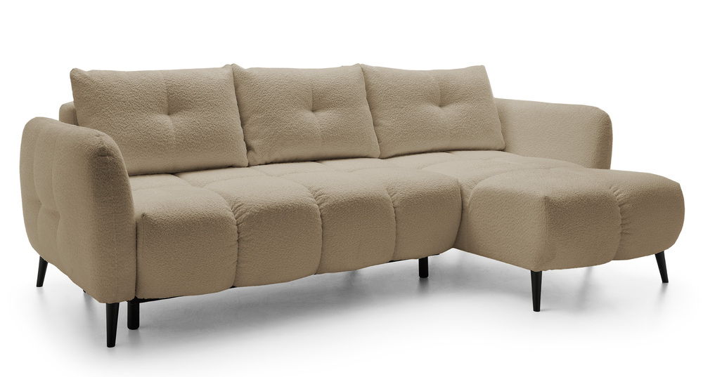 SELSEY Narożnik z funkcją spania Odisso L-kształtny z pojemnikiem jasnobeżowy boucle prawostronny