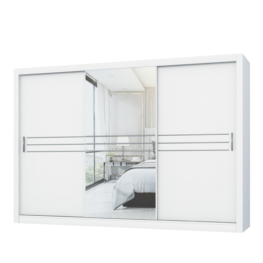 SELSEY Szafa Idea 250 cm biała z podłużnym lustrem pośrodku