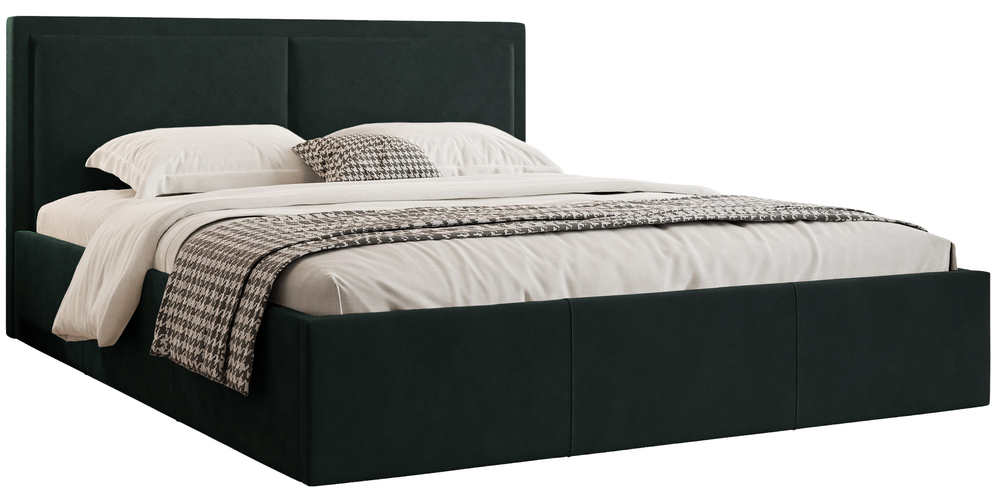 SELSEY Łóżko tapicerowane 140x200 cm Soave II z pojemnikiem i metalowym stelażem ciemnozielony welur