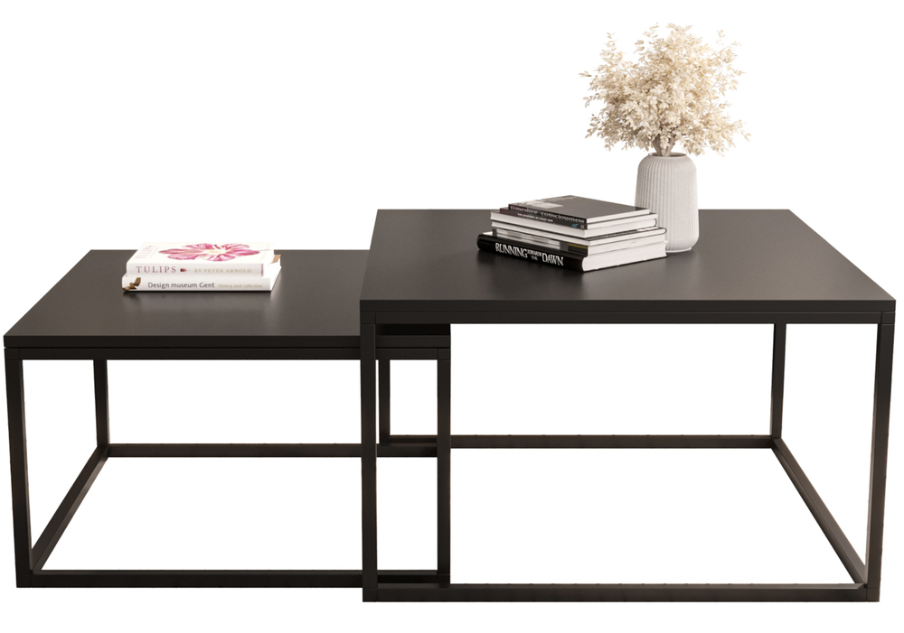 SELSEY Zestaw dwóch stolików kawowych Sabello kwadratowe 70 cm i 60 cm Czarny mat