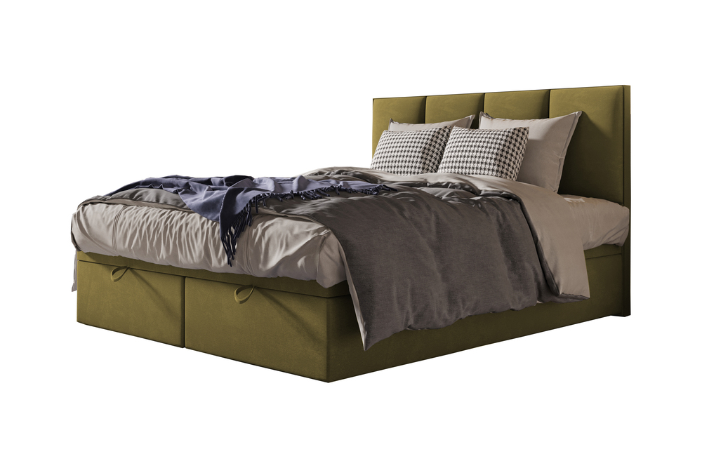 SELSEY Łóżko kontynentalne 160x200 cm Mercatale z pojemnikami oliwkowy welur
