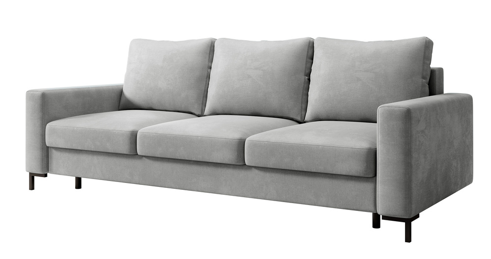 SELSEY Kanapa rozkładana trzyosobowa Mokpeo z pojemnikiem jasnoszara welur łatwoczyszczący