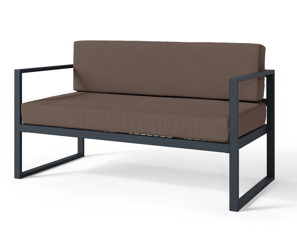 SELSEY Sofa ogrodowa dwuosobowa Dywilly w tkaninie hydrofobowej brązowa/ czarny stelaż