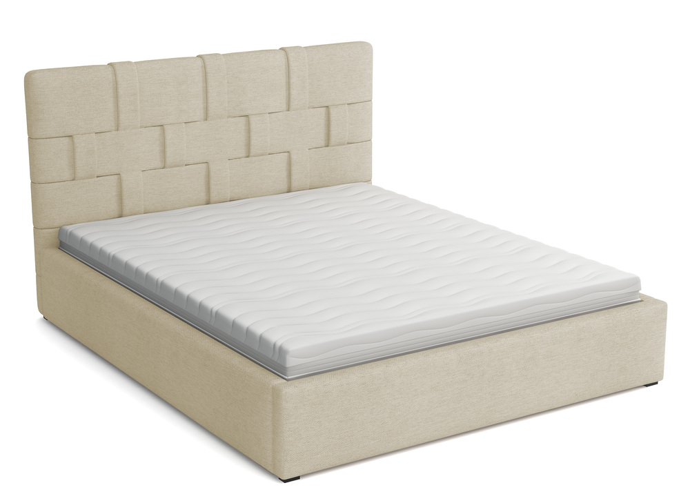 SELSEY Łóżko tapicerowane 200x200 cm Zalino z pojemnikiem stelaż metalowy kremowe plecionka