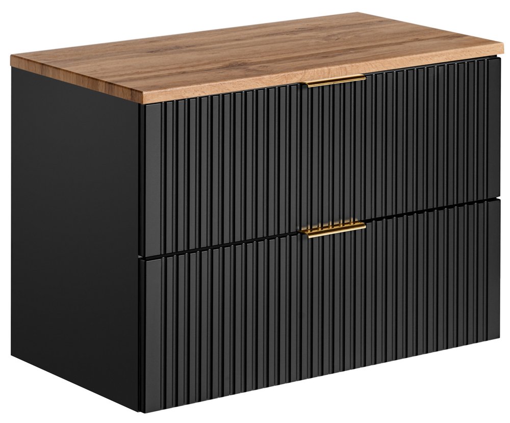 SELSEY Szafka łazienkowa dwuszufladowa Temirni z blatem 80 cm czarna/dąb wotan