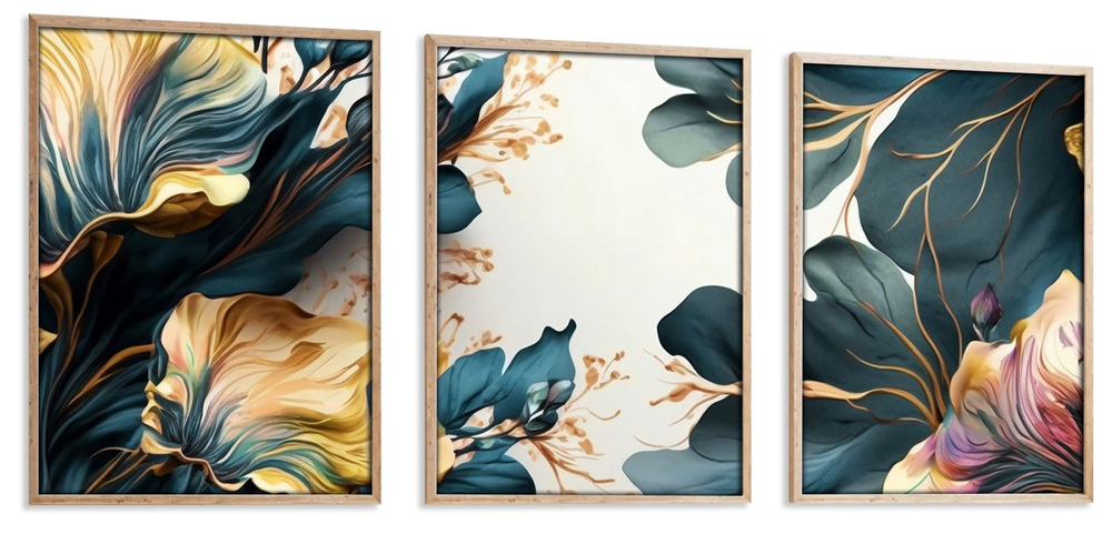 SELSEY Zestaw trzech obrazów Bodenass 50x70 cm kwiaty i liście
