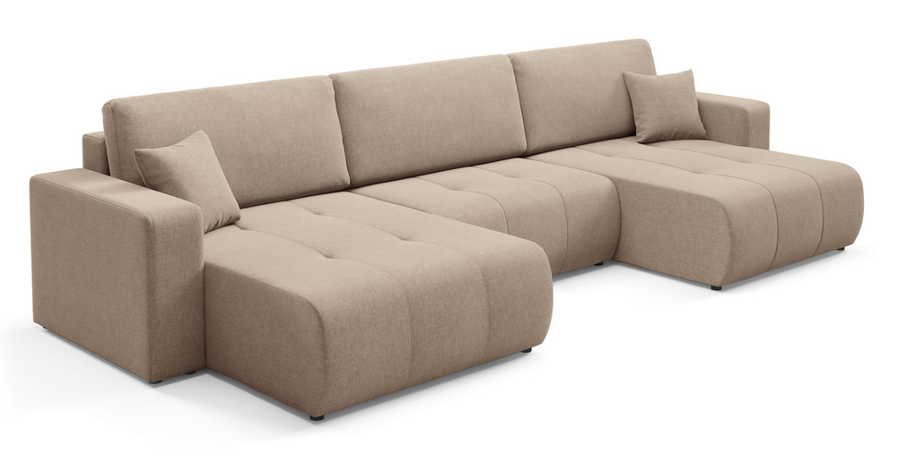 SELSEY Narożnik z funkcją spania Wind U-kształtny uniwersalny z pojemnikiem beżowy szenil