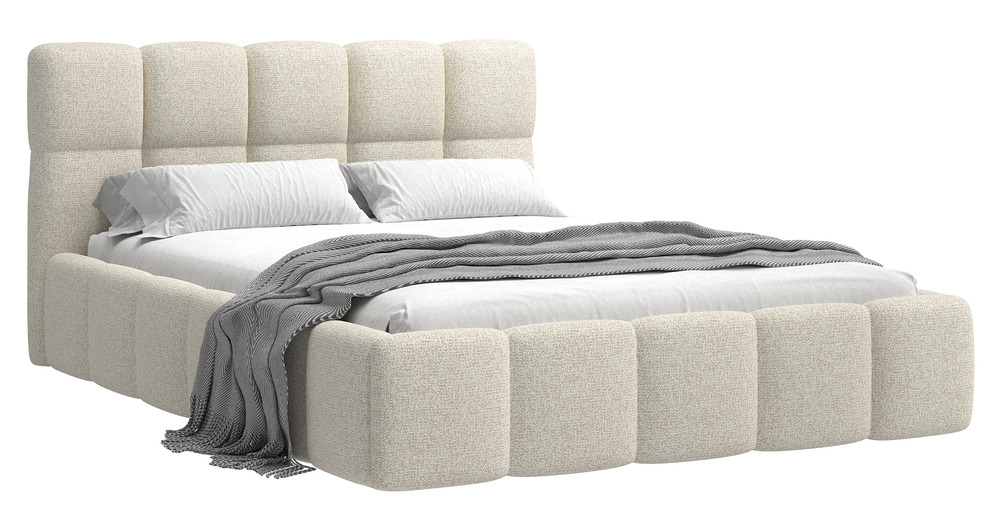 SELSEY Łóżko tapicerowane 160x200 cm Cloudy jasnobeżowe plecionka stelaż drewniany