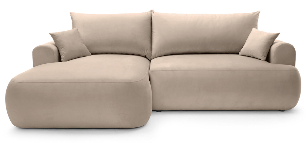 SELSEY Narożnik z funkcją spania Ovo L-kształtny lewostronny z pojemnikiem beżowy welur łatwoczyszczący