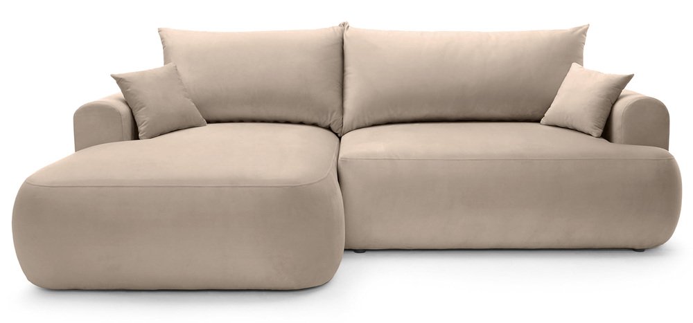 SELSEY Narożnik z funkcją spania Ovo L-kształtny lewostronny z pojemnikiem beżowy welur łatwoczyszczący