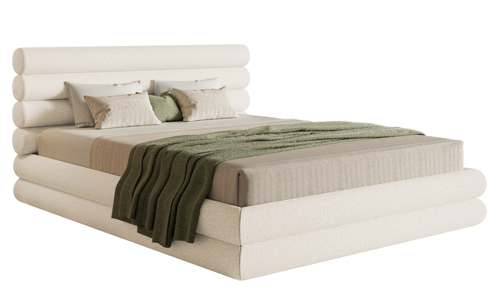 SELSEY Łóżko tapicerowane 180x200 cm Buffalino z pojemnikiem stelaż metalowy kremowe boucle