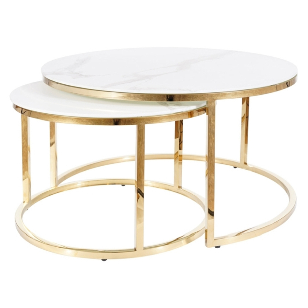 SELSEY Zestaw dwóch stolików kawowych Benkolin z blatem imitującym marmur