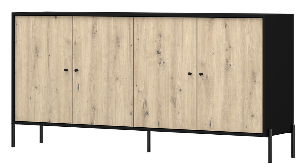 SELSEY Komoda czterodrzwiowa Raviero 200 cm Czarny/Dąb artisan