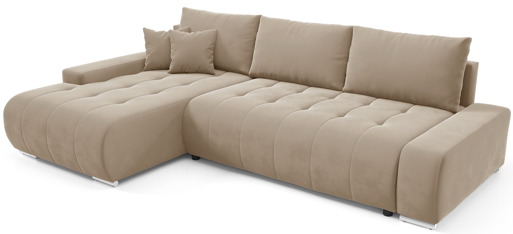 SELSEY Narożnik z funkcją spania Magliano L-kształtny lewostronny z pojemnikiem jasnobeżowy welur