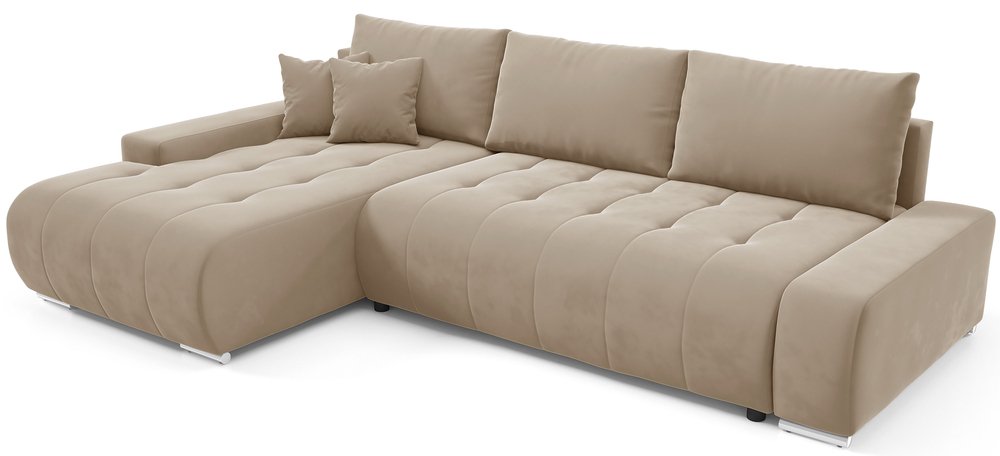 SELSEY Narożnik z funkcją spania Magliano L-kształtny lewostronny z pojemnikiem jasnobeżowy welur