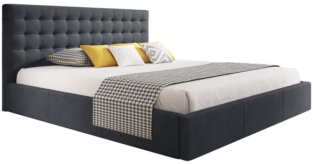 SELSEY Łóżko tapicerowane 140x200 cm Veramo z pojemnikiem grafitowe plecionka