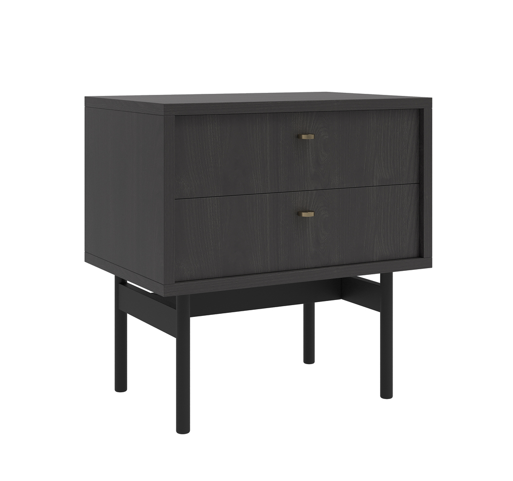 SELSEY Szafka nocna Olar z dwiema szufladami 55 cm Jesion Portland czarny