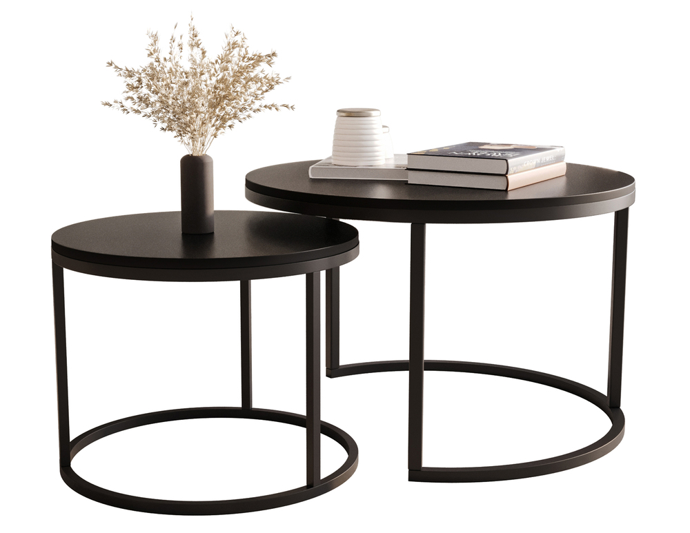 SELSEY Zestaw dwóch stolików kawowych Sabello okrągłe 70 i 50 cm czarny mat