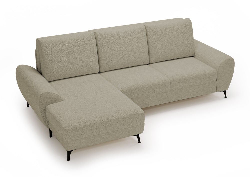 SELSEY Narożnik z funkcją spania Minila L-kształtny z pojemnikiem jasnobeżowy boucle lewostronny