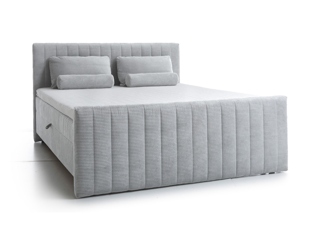 SELSEY Łóżko kontynentalne Lullabino 180x200 cm z pojemnikami i topperem jasnoszare sztruks