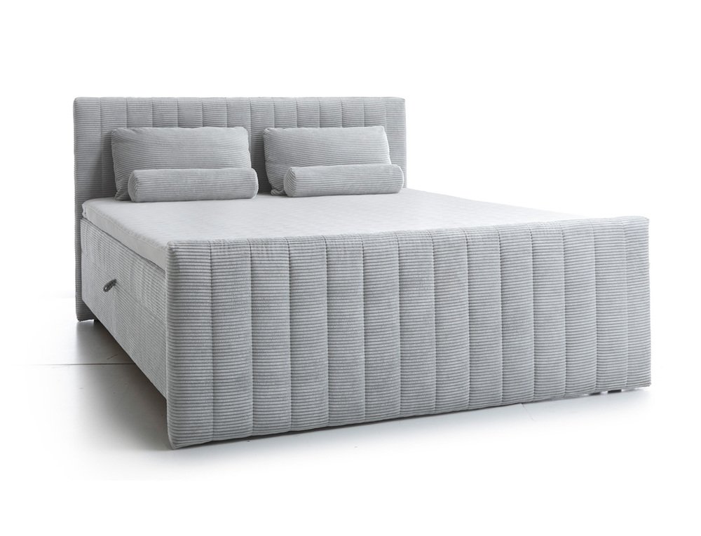 SELSEY Łóżko kontynentalne Lullabino 180x200 cm z pojemnikami i topperem jasnoszare sztruks