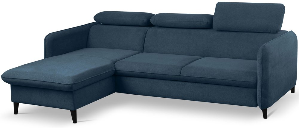 SELSEY Narożnik z funkcją spania Drene L-kształtny lewostronny z regulowanymi zagłówkami i pojemnikiem granatowy szenil hydrofobowy