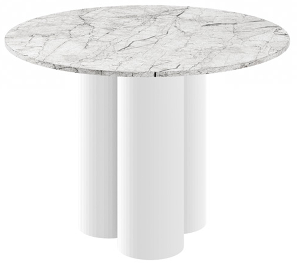SELSEY Stół okrągły do jadalni Skylore 100 cm szary marmur jasny z białą podstawą
