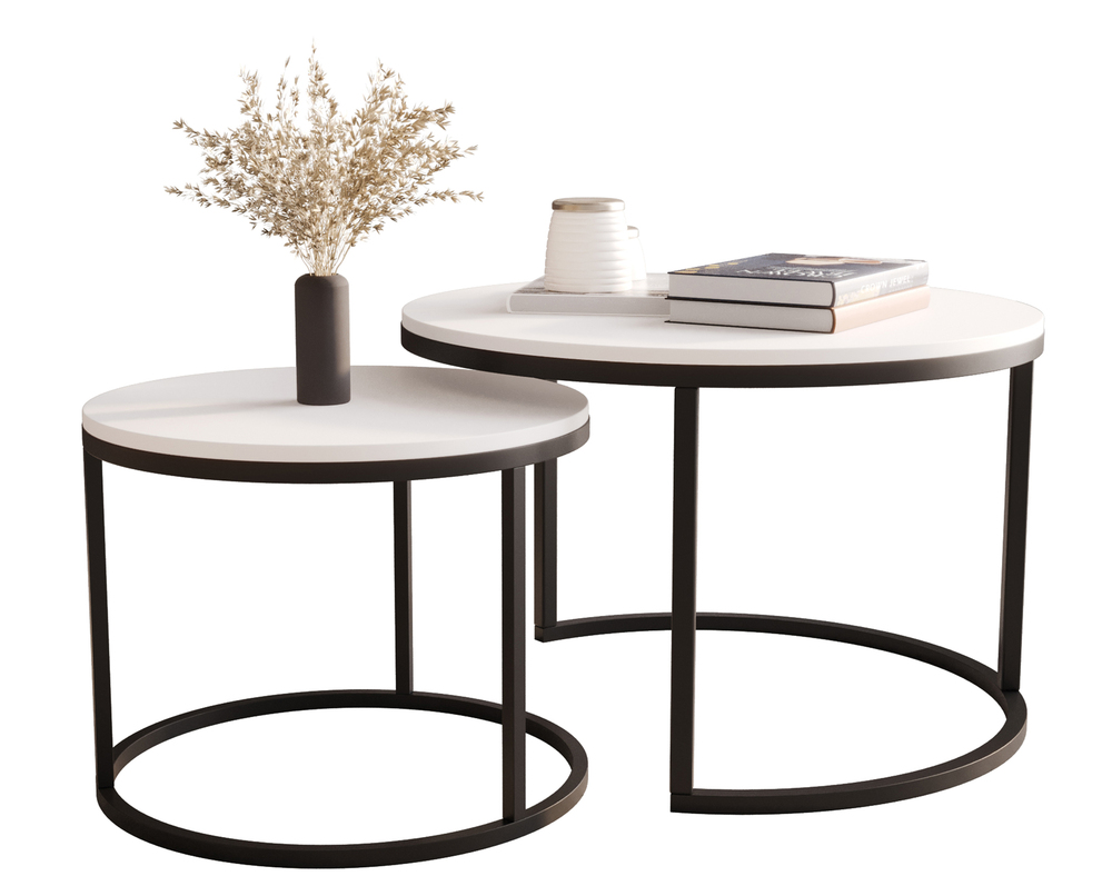 SELSEY Zestaw dwóch stolików kawowych Sabello okrągłe 70 i 50 cm biały mat