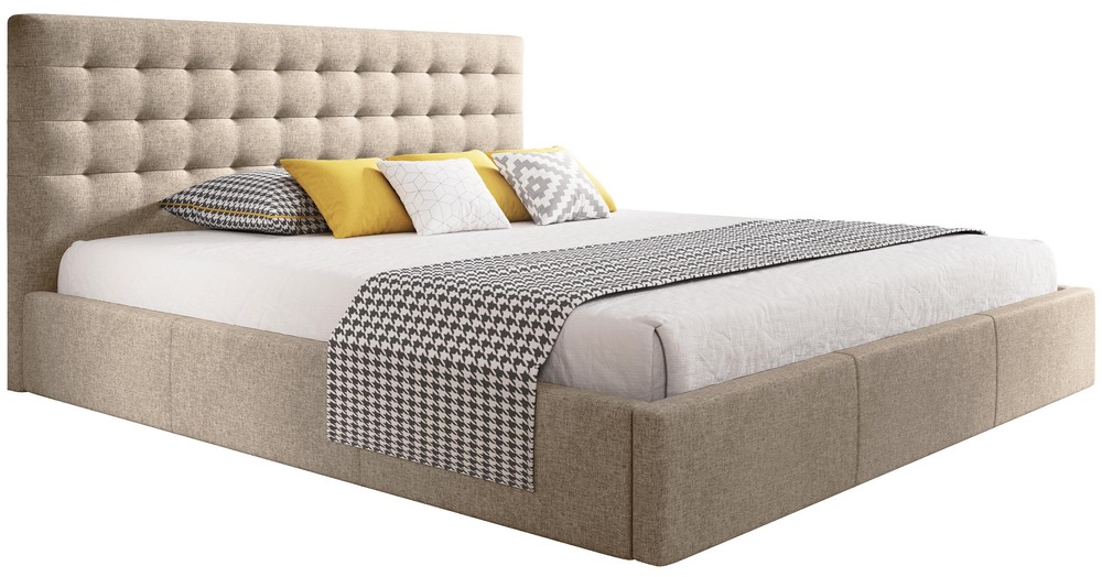 SELSEY Łóżko tapicerowane 180x200 cm Veramo z pojemnikiem beżowe plecionka