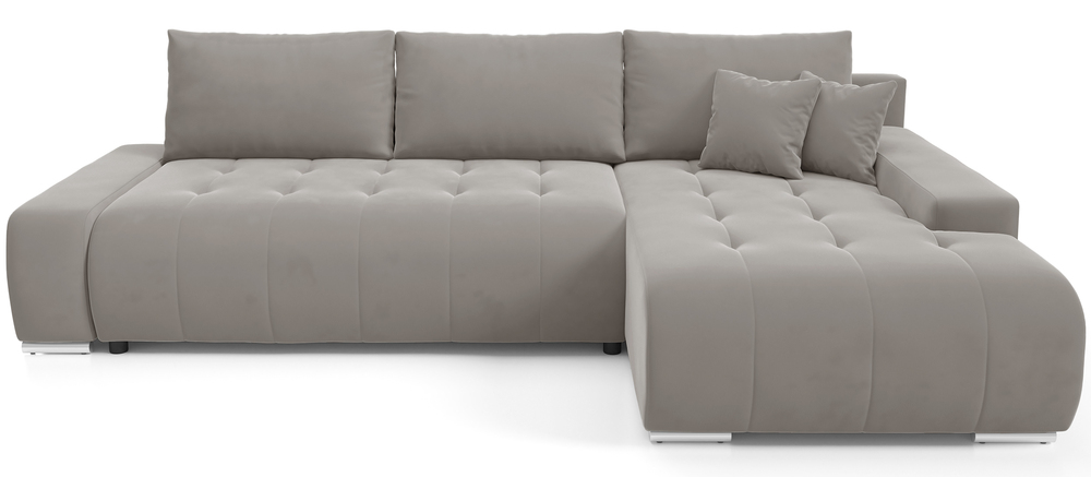 SELSEY Narożnik z funkcją spania Magliano L-kształtny prawostronny z pojemnikiem beżowy welur