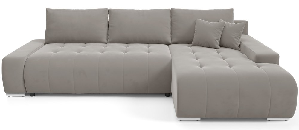 SELSEY Narożnik z funkcją spania Magliano L-kształtny prawostronny z pojemnikiem beżowy welur