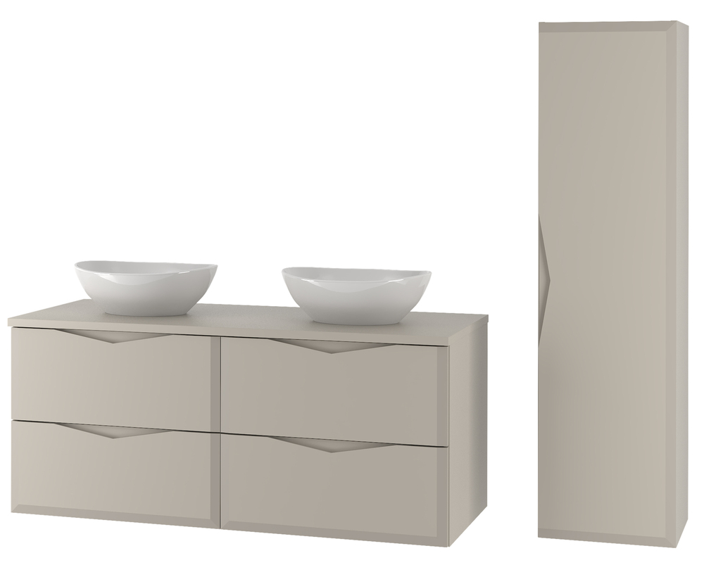 SELSEY Zestaw łazienkowy Delica z dwiema umywalkami nablatowymi i słupkiem 155 cm szary beż